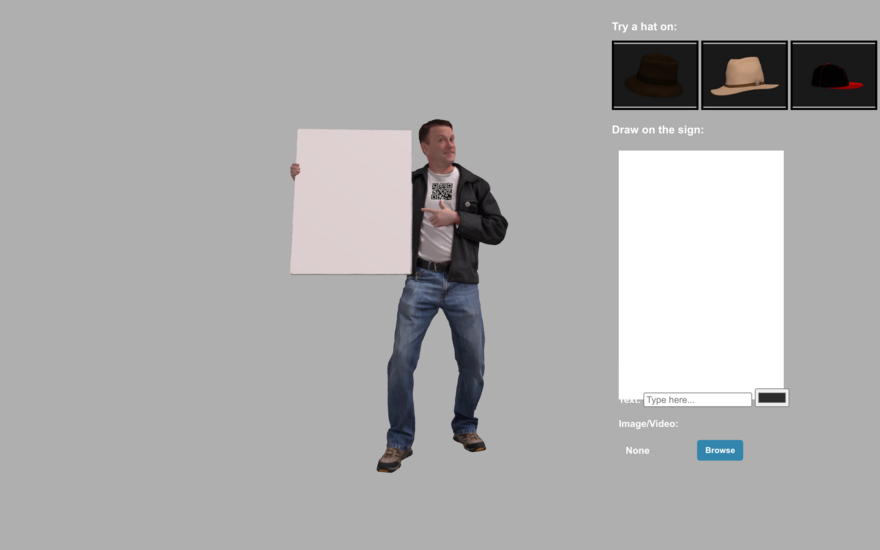 Screenshot of a real-time 3D personalization demo with a 3D-scanned person