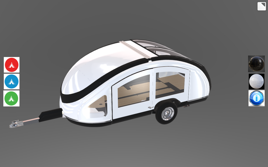 Screenshot of a 3D teardrop trailer product configurator