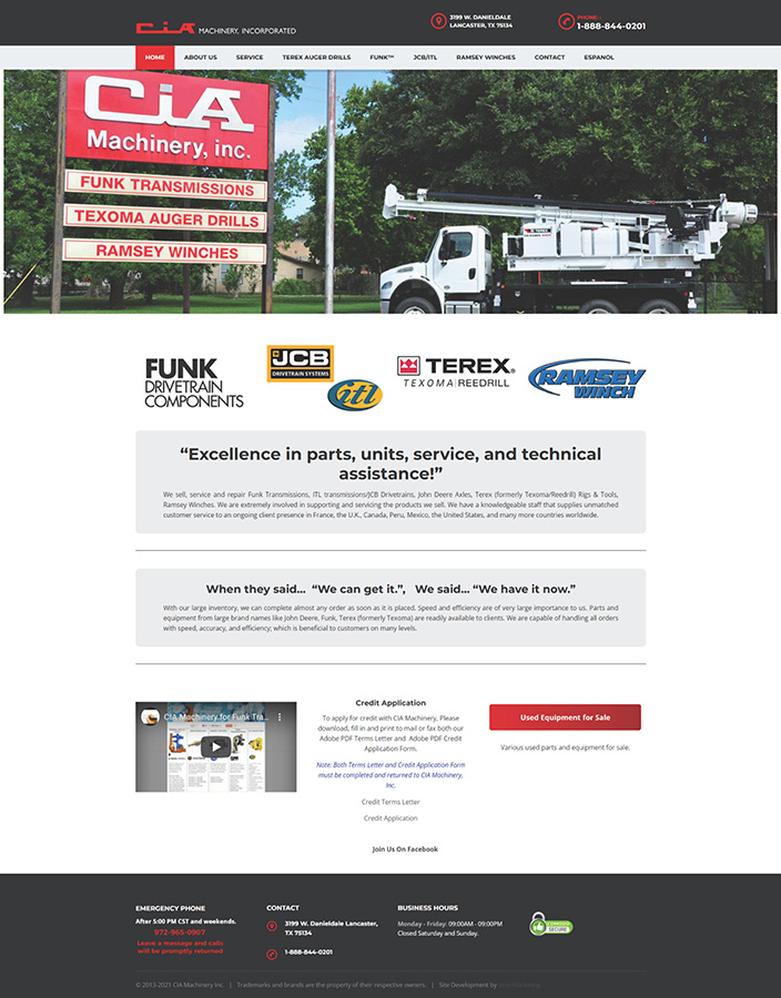 CIA Machinery website design project