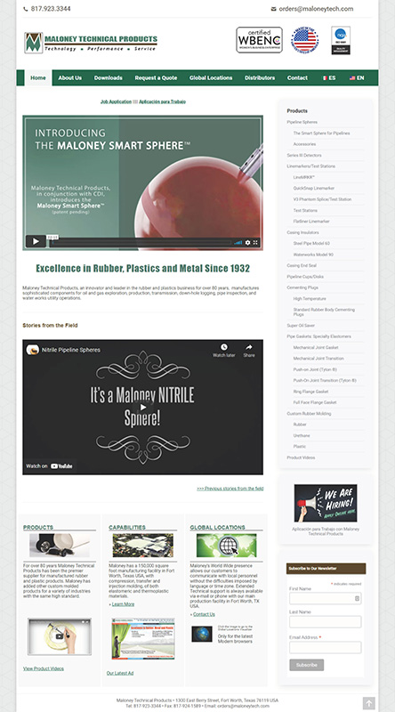 Maloney Technical Products website design project